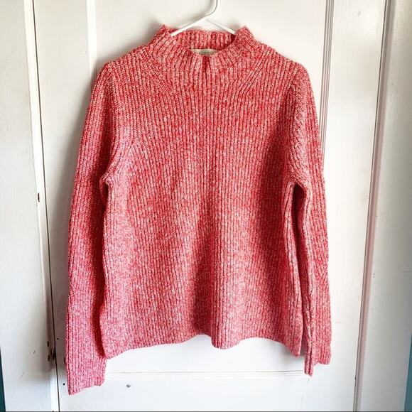 LOFT Knit Mock Neck Marled Chunky Sweater Side Vents Size Large L Cotton Blend - Picture 3 of 10